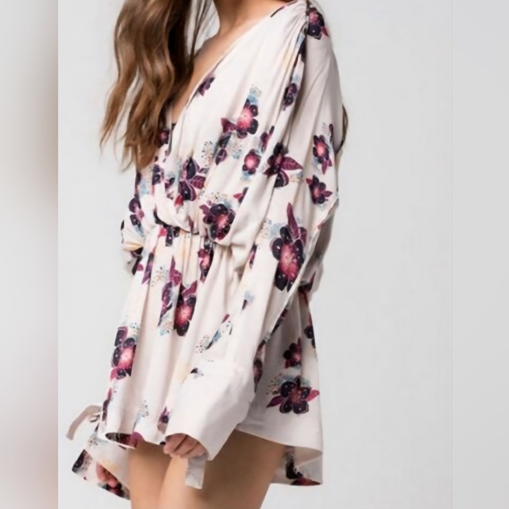 Free People Tuscan Dreams floral oversized boho Tunic blouse dress SZ S